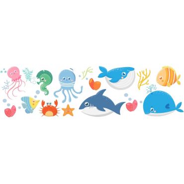 Двустранни декоративни стикери за стена Sea Animals Ango