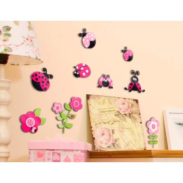 Декоративни стикери за стена Pink Ladybugs 3D