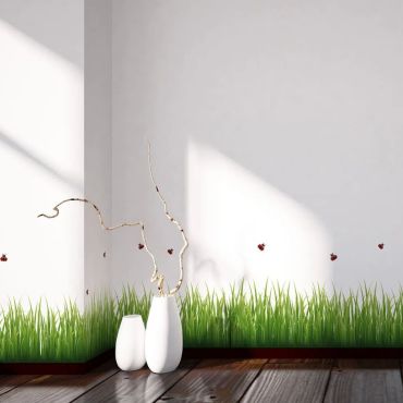Декоративен стикер за стена Grass και Ladybugs