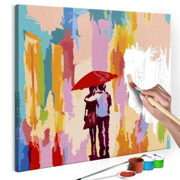 Направете своя собствена картина върху платно - Двойка под чадър (розов фон) 45x45