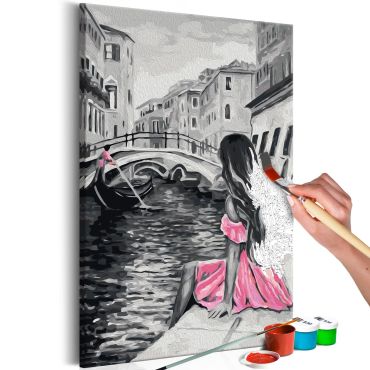 Направете своя собствена картина върху платно - Венеция (Момиче в розова рокля) 40x60