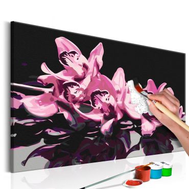 Направете своя собствена картина върху платно - Розова орхидея (черен фон) 60x40