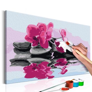 Направете своя собствена картина на платно - Орхидея с дзен камъни (Отражение във водата) 60x40