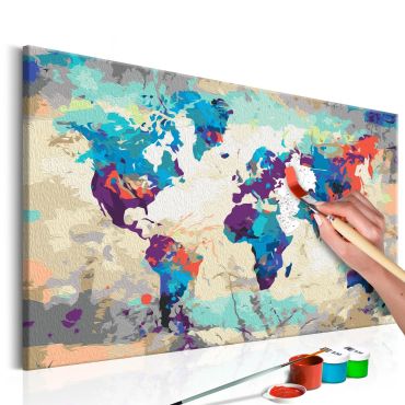 Направете своя собствена картина върху платно - Карта на света (синьо и червено) 60x40