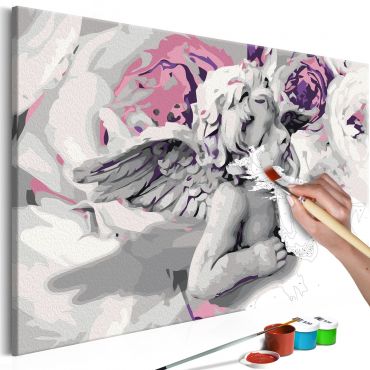 Направете своя собствена картина върху платно - Ангел (Цветя на заден план) 60x40