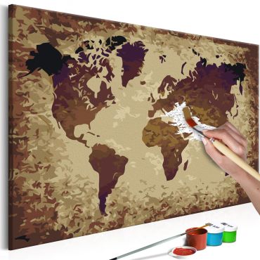 Направете своя собствена картина върху платно - Карта на света (кафяви цветове) 60x40