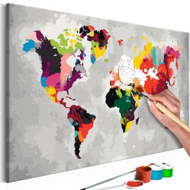 Направете своя собствена картина върху платно - Карта на света (Ярки цветове) 60x40