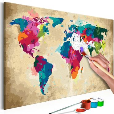 Направете своя собствена картина върху платно - Карта на света (цветна) 60x40