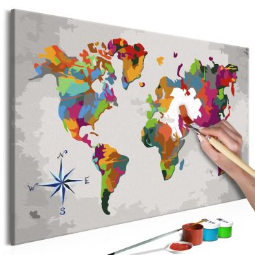 Направете своя собствена картина върху платно - Карта на света (Компас Роза) 60x40