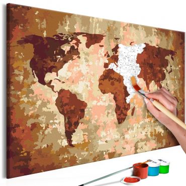 Направете своя собствена картина върху платно - Карта на света (Земни цветове) 60x40