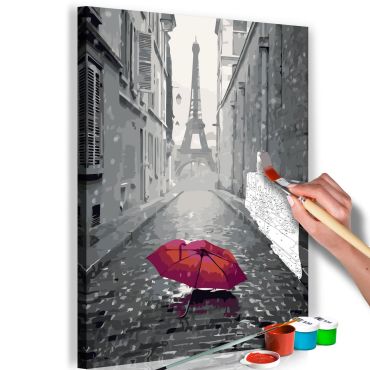 Направете своя собствена картина върху платно - Париж (Червен чадър) 40x60