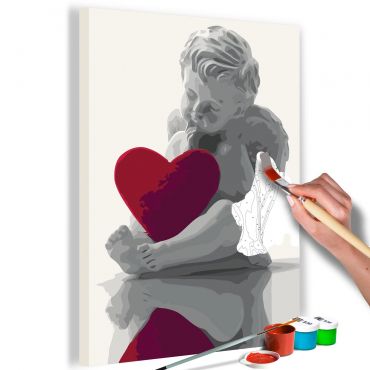 Направете своя собствена картина върху платно - Ангел (Червено сърце) 40x60