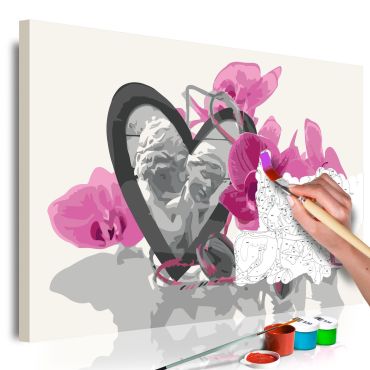 Направете своя собствена картина върху платно - Ангели (Сърце и Розова орхидея) 60x40