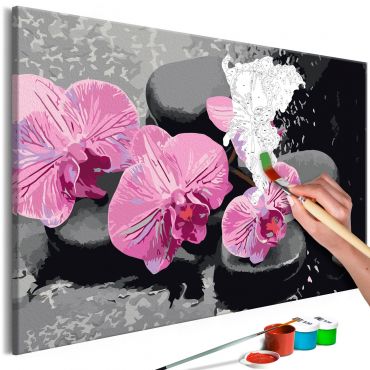Направете своя собствена картина на платно - Орхидея с дзен камъни (черен фон) 60x40