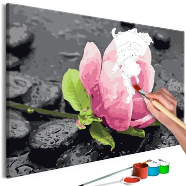 Направете своя собствена картина върху платно - розово цвете и камъни 60х40