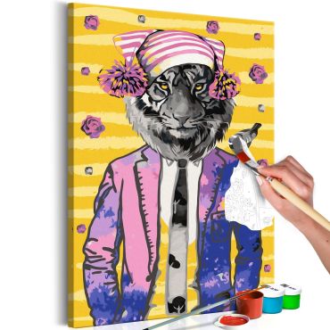 Направете своя собствена картина върху платно - Тигър в шапка 40х60