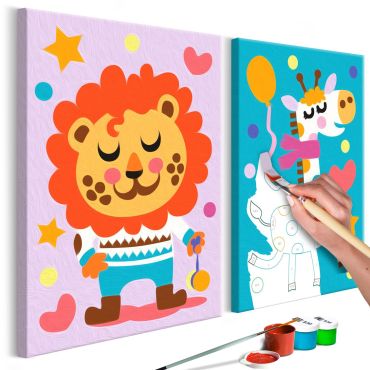 Направете своя собствена картина върху платно - Лъв и жираф 33x23