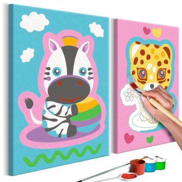 Направете своя собствена картина върху платно - Zebra & Leopard (Pink & Blue) 33x23