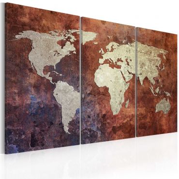 Печат върху платно - ръждива карта на света - триптих