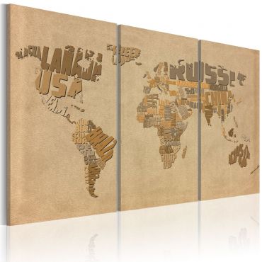 Платнен печат - Стара карта на света - триптих
