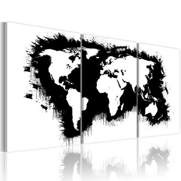 Печат върху платно - Картата на света в черно-бяло