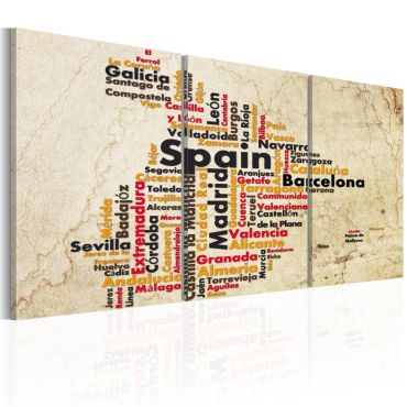 Печат върху платно - Испания: текстова карта в цветове на национално знаме
