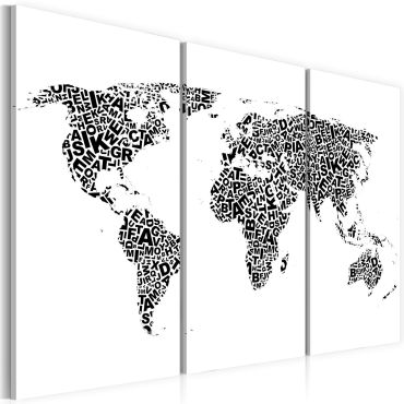 Печат върху платно - Картата на света - азбука - триптих