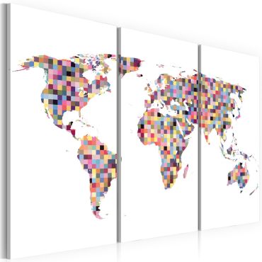 Печат върху платно - Карта на света - пиксели - триптих