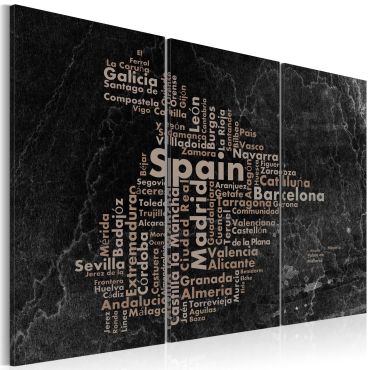 Печат върху платно - Текстова карта на Испания на дъската - триптих