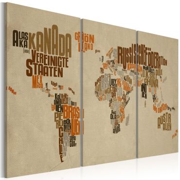 Печат върху платно - Карта на света (немски език) - триптих
