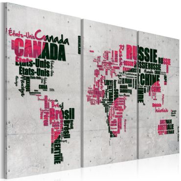 Печат върху платно - Карта на света (френски език) - триптих
