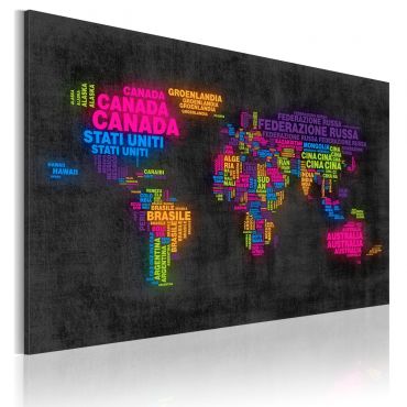 Печат върху платно - Картата на света - италиански имена на държави
