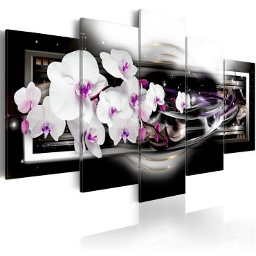 Печат върху платно - Орхидеи на черен фон