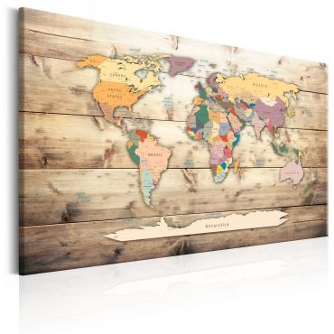 Печат върху платно - Карта на света: Цветни континенти