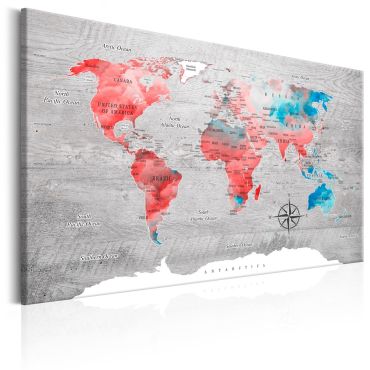 Печат върху платно - Карта на света: Червен брод