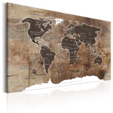 Платнен печат - Карта на света: Дървена мозайка
