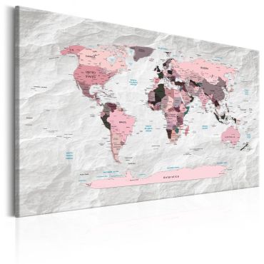Печат върху платно - Карта на света: розови континенти