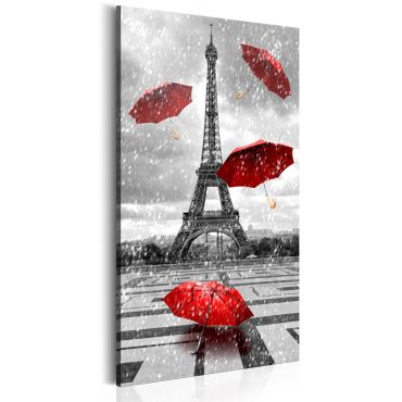 Печат върху платно - Париж: Червени чадъри 60х120