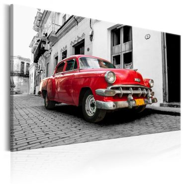 Печат върху платно - кубински класически автомобил (червен)