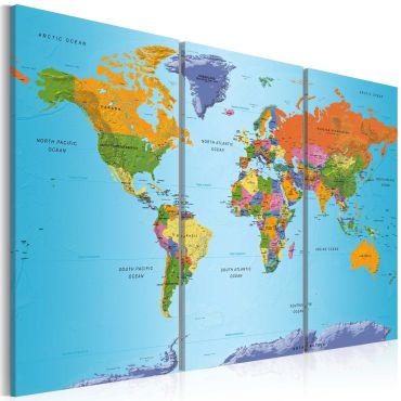 Печат върху платно - Карта на света: Цветна бележка