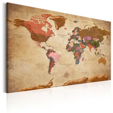 Печат върху платно - Карта на света: Кафява елегантност