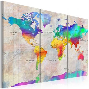 Платно печат - Карта на света: Rainbow Gradient