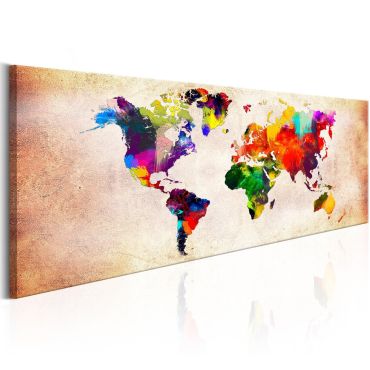 Печат върху платно - Карта на света: Цветна рамба