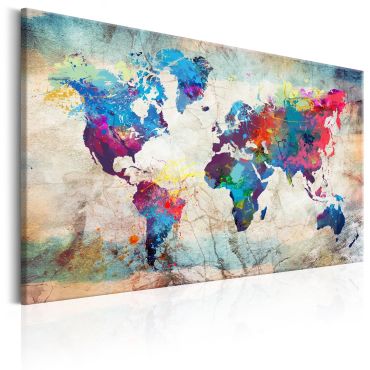 Печат върху платно - Карта на света: Цветна лудост