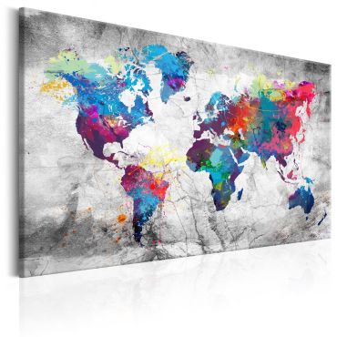 Печат върху платно - Карта на света: Сив стил