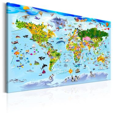 Печат върху платно - Детска карта: Цветни пътешествия