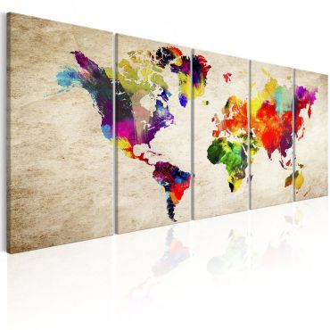 Платнен печат - Карта на света: Рисуван свят