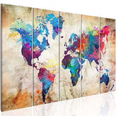 Печат върху платно - Карта на света: Цветни петна с мастило