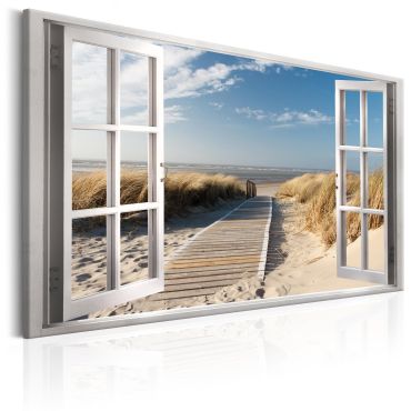 Печат на платно - Прозорец: Изглед към плажа