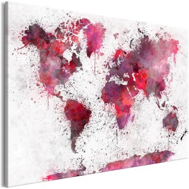 Платнен печат - Карта на света: Червени акварели (1 част) Широк